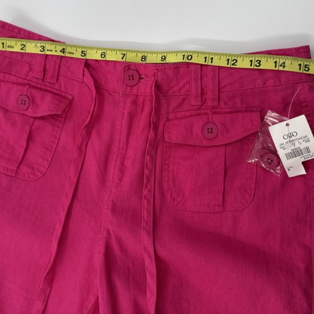 Cato Womens Capri Pants 8 Pink Linen Straight Cropped Stretch Pockets Travel NEW - Picture 9 of 9